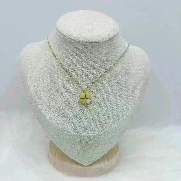 White Heart Four-Leaf Clover Pendant Necklace in Gold - Picture 1 of 6